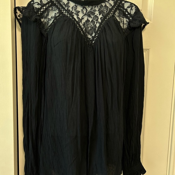 Vintage X America ladies blouse Top High Nick lace, long sleeves blue - Picture 7 of 8